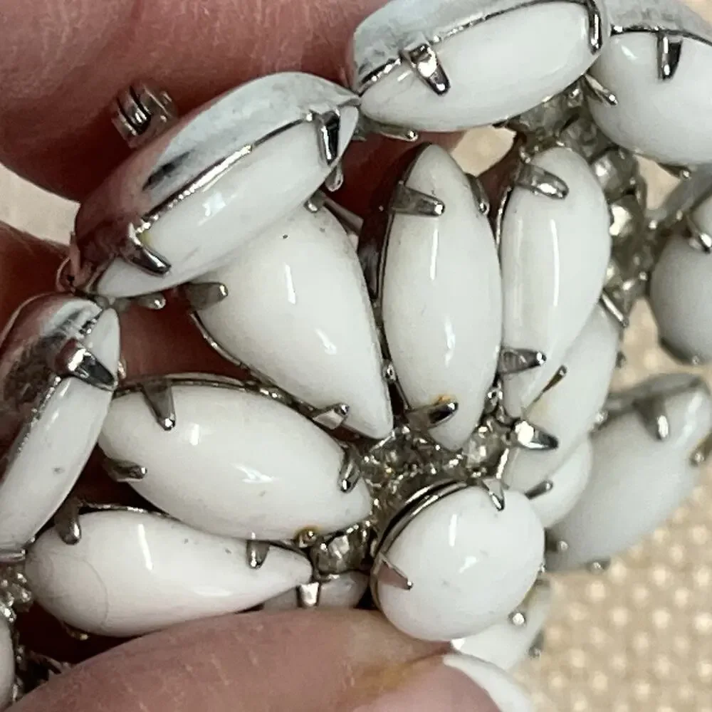 Vintage Krammer White Stones Faux Diamonds Brooch Pin MCM Granny Core 2